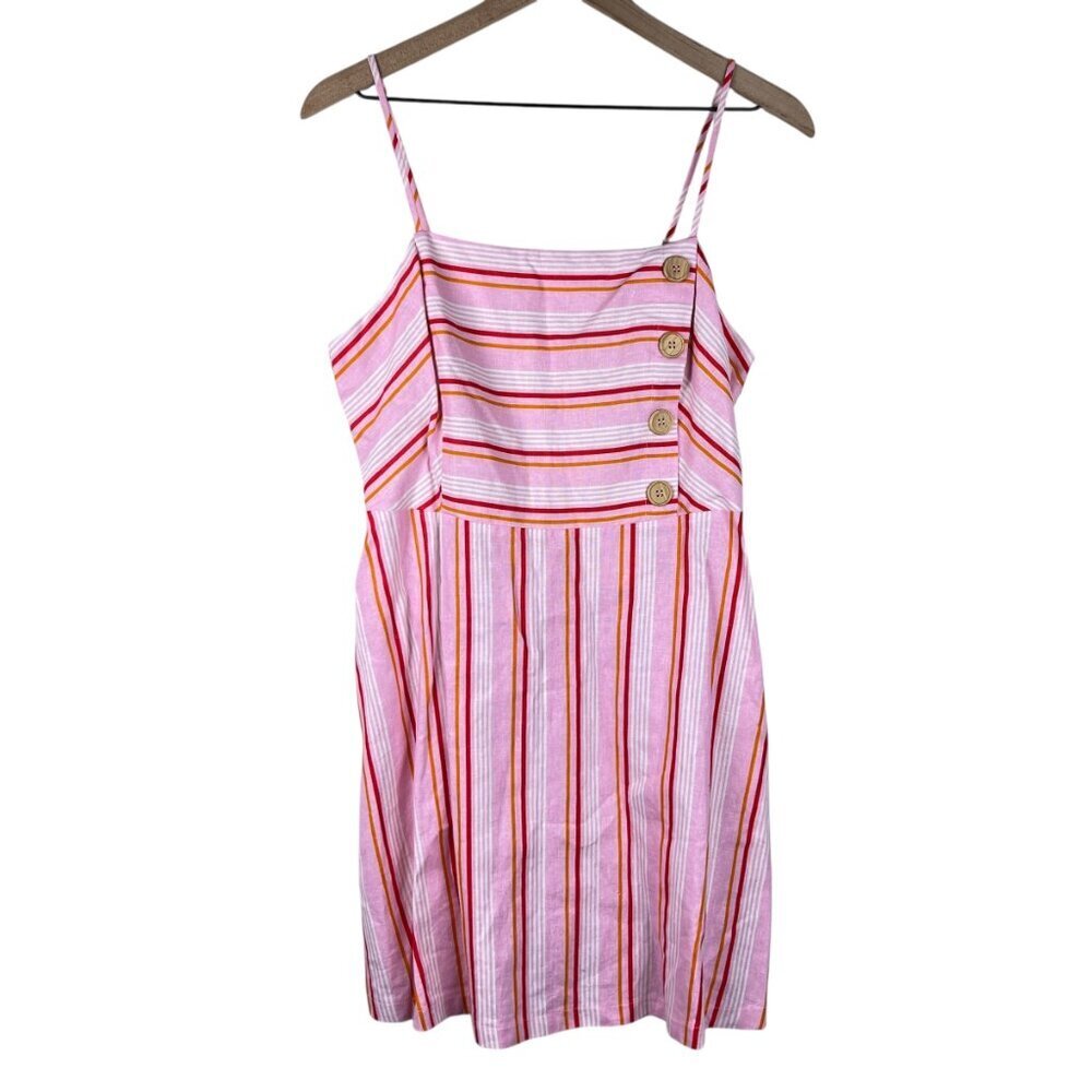 NWT Lush Pink Striped Button Softest Kisses Linen Mini Dress